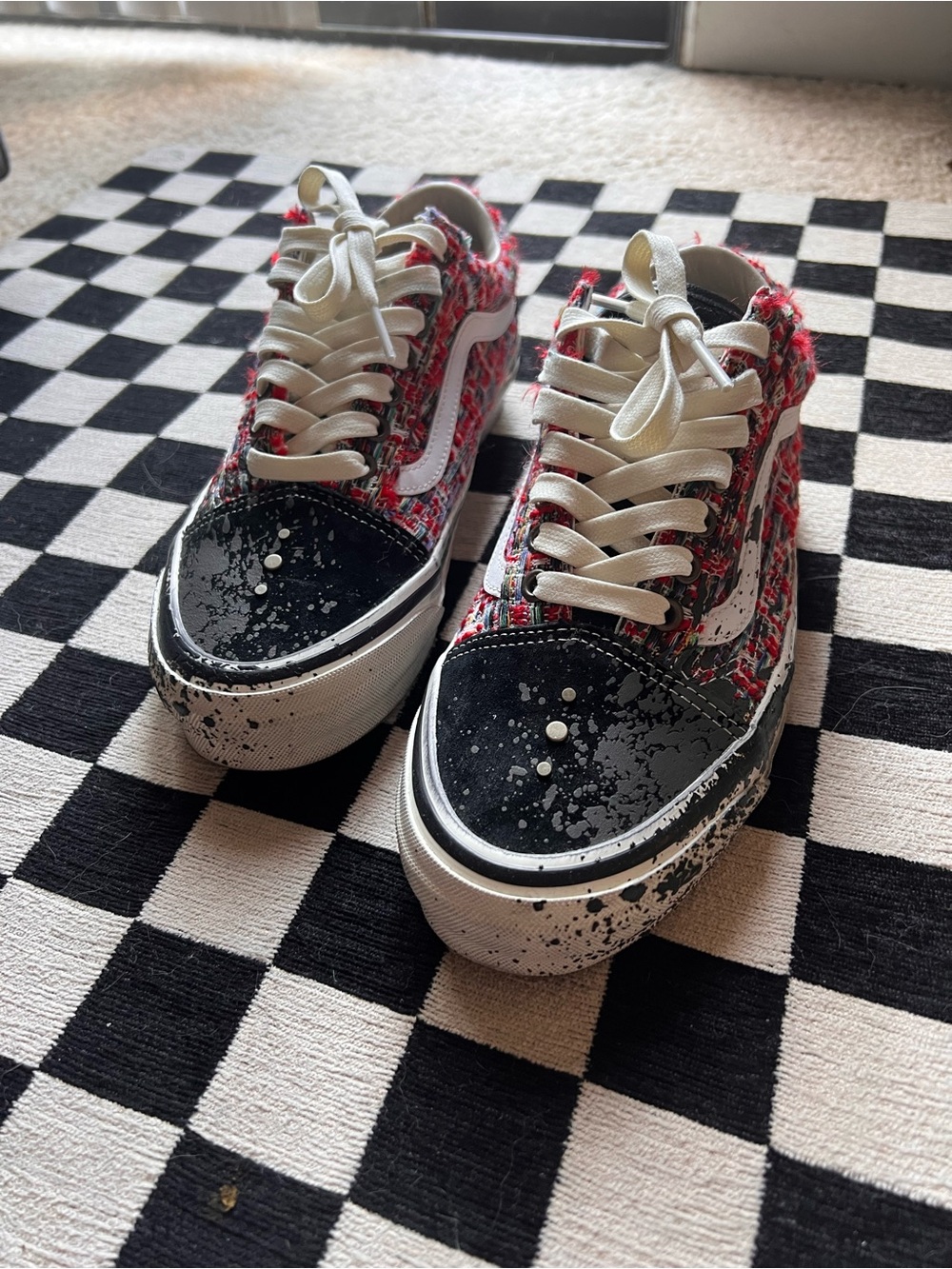 Premium Red Tweed Old Skool Vans - Picture 2 of 4